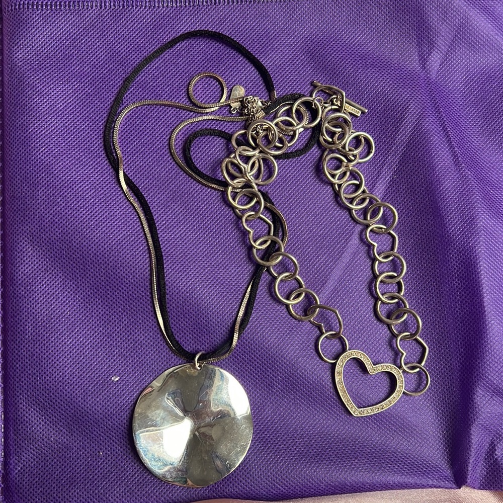 Bundle of Ninewest heart Chain and Alfani necklace with round pendant